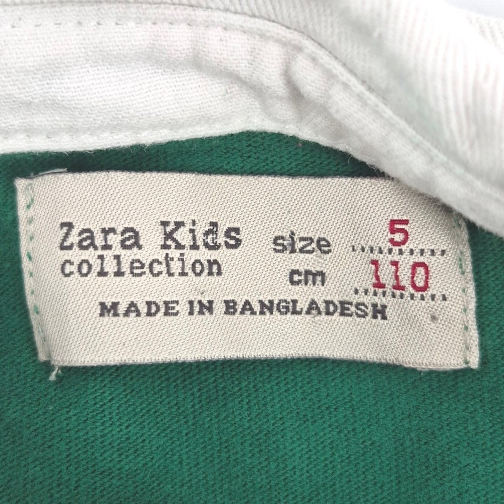 Zara Boys Rugby Polo Shirt Size 5 110 Green Stripe London Embroidered Preppy - Picture 8 of 12